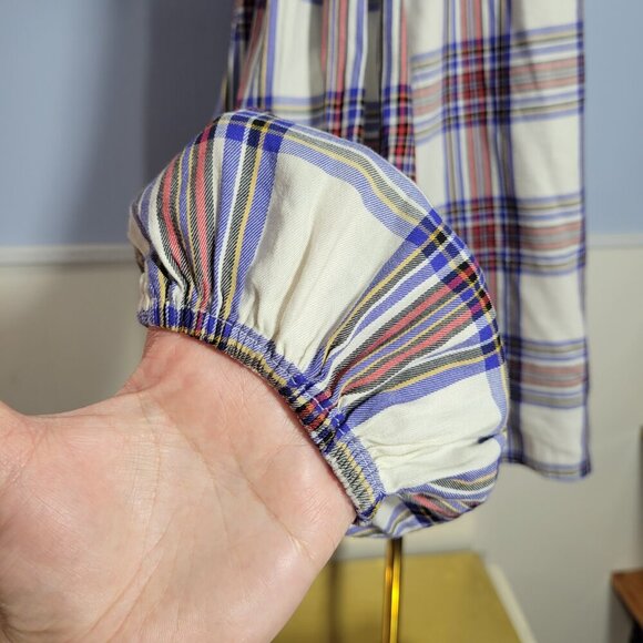 Every Moment XXL White Red Blue Button Up Longsleeve Lightweight Plaid Blouse - Picture 6 of 9